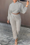 Grey Fashion Casual Solid Basic Hooded Collar Long Sleeve Two Pieces