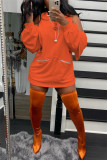 Orange Fashion Casual Solid Basic Hooded Collar Long Sleeve Dresses
