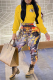 Yellow Casual Print Patchwork Hooded Collar Long Sleeve Two Pieces