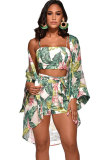 Green Fashion Sexy Patchwork Print Straight Two-Piece Short Set