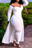 White Sexy Solid Patchwork Asymmetrical Asymmetrical Collar Long Sleeve Two Pieces