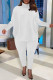 White Fashion Casual Solid Basic Turtleneck Long Sleeve Two Pieces