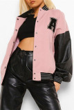 Pink Fashion Casual Patchwork Letter Outerwear