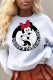 White Fashion Cute Print Patchwork O Neck Tops