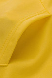 Yellow Casual Solid Hot Drill Hooded Collar Plus Size Two Pieces
