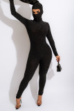 Black Fashion Casual Solid Backless Hooded Collar Skinny Jumpsuits