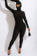 Black Fashion Casual Solid Backless Hooded Collar Skinny Jumpsuits