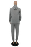 Light Gray Fashion Casual Print Basic Hooded Collar Long Sleeve Two Pieces