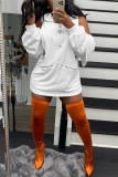 Orange Fashion Casual Solid Basic Hooded Collar Long Sleeve Dresses