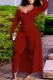 Burgundy Sexy Solid Patchwork Asymmetrical Asymmetrical Collar Long Sleeve Two Pieces