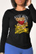 Black Casual Street Character Patchwork O Neck Tops