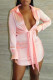 Pink Fashion Casual Solid Basic Turndown Collar Long Sleeve Dresses