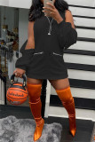 Orange Fashion Casual Solid Basic Hooded Collar Long Sleeve Dresses