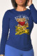 Navy Blue Casual Street Character Patchwork O Neck Tops