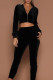Black Fashion Casual Solid Basic Zipper Collar Long Sleeve Two Pieces