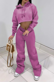 Red Sexy Solid Draw String Hooded Collar Long Sleeve Two Pieces