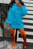 Orange Fashion Casual Solid Basic Hooded Collar Long Sleeve Dresses