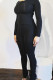 Black Casual Solid Patchwork Fold O Neck Long Sleeve Two Pieces