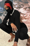 Black Fashion Casual Solid Backless Hooded Collar Skinny Jumpsuits