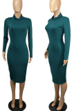 Red Casual Solid Patchwork Turtleneck Pencil Skirt Dresses