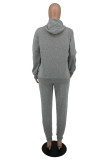Light Gray Fashion Casual Print Basic Hooded Collar Long Sleeve Two Pieces