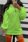 Orange Fashion Casual Solid Basic Hooded Collar Long Sleeve Dresses