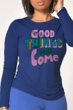 Grey Fashion Street Print Patchwork Letter O Neck Tops
