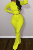 Yellow Fashion Casual Solid Basic Half A Turtleneck Long Sleeve Two Pieces