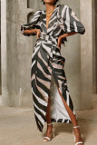Black College Print Patchwork Asymmetrical V Neck Straight Dresses