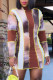 Brown Casual Print Patchwork O Neck Pencil Skirt Dresses