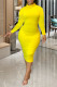Yellow Casual Solid Patchwork Turtleneck Pencil Skirt Dresses