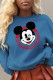 Blue Casual Cute Print Patchwork O Neck Tops