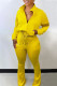 Yellow Casual Solid Patchwork Draw String Zipper Zipper Collar Long Sleeve Two Pieces
