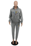 Light Gray Fashion Casual Print Basic Hooded Collar Long Sleeve Two Pieces