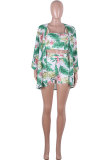 Green Fashion Sexy Patchwork Print Straight Two-Piece Short Set
