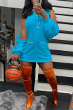 Orange Fashion Casual Solid Basic Hooded Collar Long Sleeve Dresses