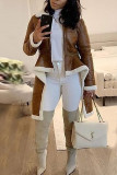 Brown Casual Solid Patchwork Half A Turtleneck Outerwear
