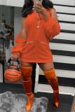 Orange Fashion Casual Solid Basic Hooded Collar Long Sleeve Dresses