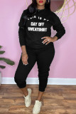 Green Fashion Casual Letter Print Basic O Neck Long Sleeve Two Pieces