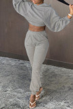 Grey Fashion Casual Solid Basic Hooded Collar Long Sleeve Two Pieces
