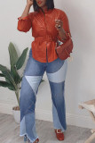Red Casual Street Solid Patchwork Buckle Turndown Collar Outerwear