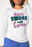 Grey Fashion Street Print Patchwork Letter O Neck Tops