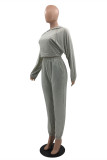 Grey Fashion Casual Solid Basic Hooded Collar Long Sleeve Two Pieces