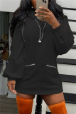 Orange Fashion Casual Solid Basic Hooded Collar Long Sleeve Dresses