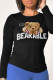 Black Fashion Casual Print Patchwork O Neck Tops