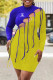 Blue Fashion Casual Print Tassel Patchwork O Neck Dresses
