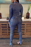 Blue Fashion Casual Patchwork Basic Half A Turtleneck Long Sleeve Two Pieces