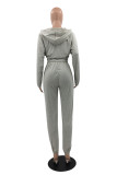 Grey Fashion Casual Solid Basic Hooded Collar Long Sleeve Two Pieces