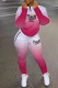 Red Fashion Casual Gradual Change Letter Print Patchwork Zipper Collar Long Sleeve Two Pieces
