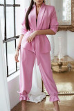 Red Fashion Casual Solid Patchwork Turndown Collar Long Sleeve Two Pieces